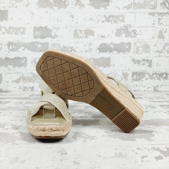 New Me Too Cami Gold Stretch Elastic Mini-Wedge Espadrille Sandal V400 - Picture 8 of 12